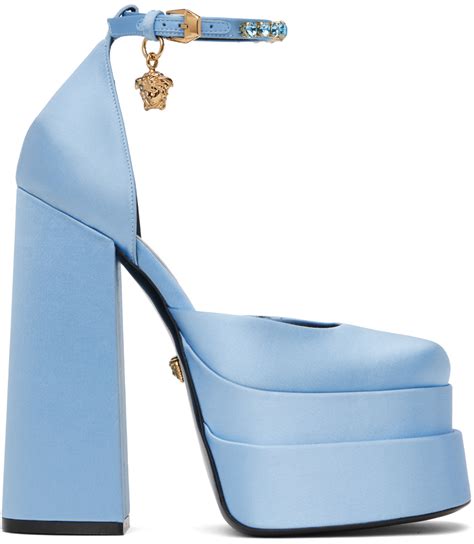 versus versace blue leather|Versace leather platform strappy pumps.